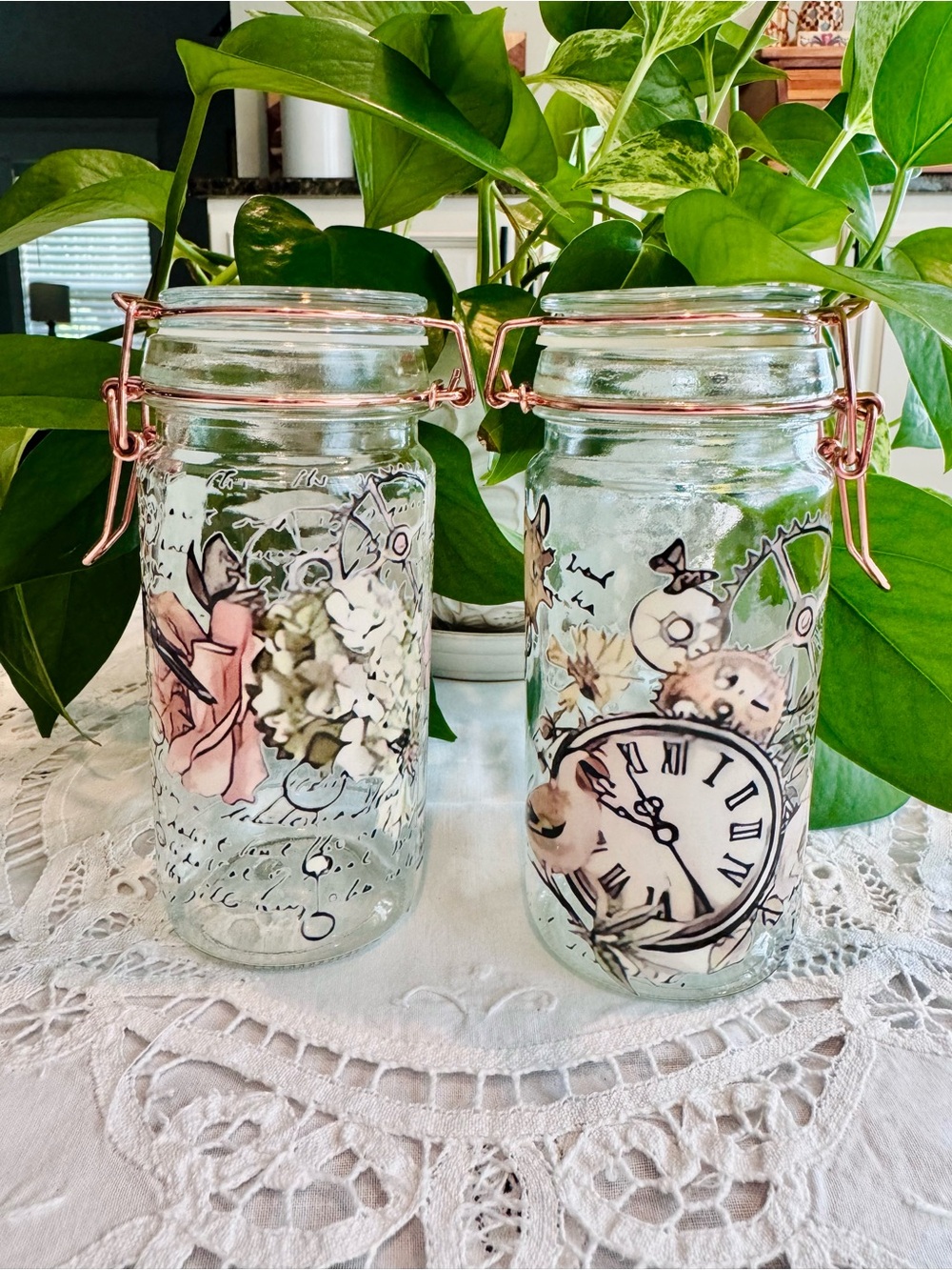 Decorative Glass storage jars set of 2 two 6” tall x 2” diameter - Picture 2 of 9
